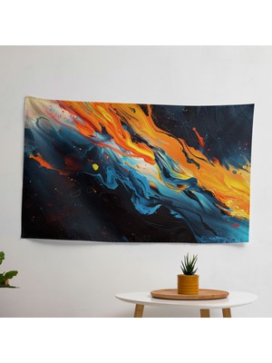 Dramatik Soyut Sanat Duvar Örtüsü -  Pamuk Sırt, Polyester Ön, Ranforce Kumaş - Canlı