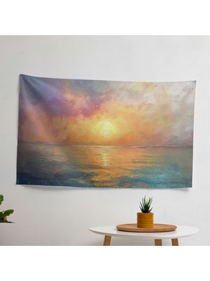 Deniz Üzerinde Gündoğumu  Duvar Örtüsü - Canlı Renklere Sahip Ranforce Kumaş - Yatak Odası,