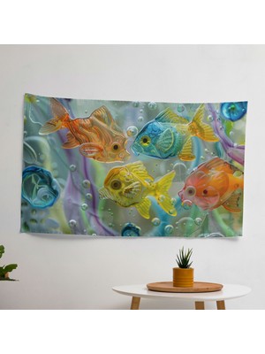 Soyut  Duvar Sanatı Süblimasyon Baskı Kumaş Örtü -  Pamuk Sırt - Ranforce Kumaş  - Canlı