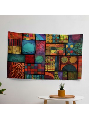 Geometrik Soyut Sanat Baskılı Duvar Örtüsü - %100 Pamuk Arka, Polyester Ön - Canlı Renkler,