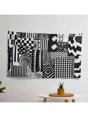Geometrik Soyut Tasarım Duvar Örtüsü -  Pamuk Arka, Polyester Ön - Canlı Renkler, Hafif