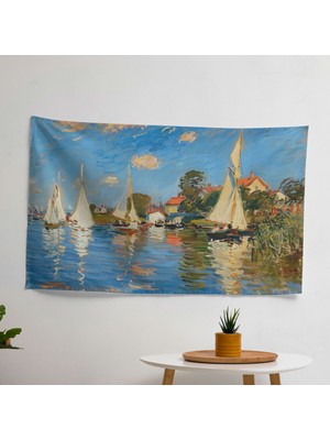 Argenteuil'de Yelkenliler Claude Monet Duvar Örtüsü - Canlı Süblimasyon Baskılı  Pamuk