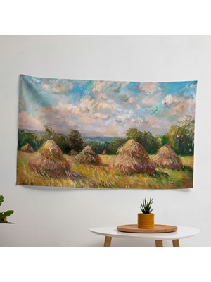 Claude Monet Saman Yığını Duvar Sanatı - Canlı  Pamuk ve Polyester Duvar Örtüsü