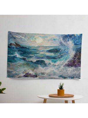 Deniz Manzarası  Duvar Örtüsü -  Pamuk Sırtlı, Süblimasyon Baskı, Canlı Renkler - Yatak