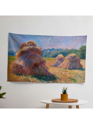 Claude Monet Haystacks  Duvar Sanatı - Modern Sanat Duvar Örtüsü |  Pamuk Destekli, Polyester