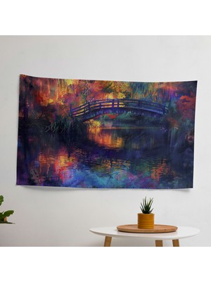 Empresyonist Lily Pond Köprüsü Duvar Örtüsü - Yatak Odası, Oturma Odası, Yurt Için Canlı Kumaş