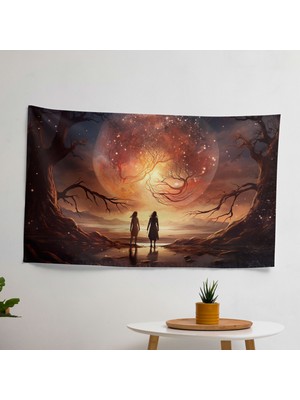 Burç Temalı Burç Kumaş Duvar Örtüsü -  Pamuk Arka, Polyester Ön - Canlı Renkler, Süblimasyon