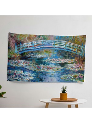 Büyüleyici Köprü Claude Monet Duvar Örtüsü -  Pamuk Sırt, Canlı Renkler, Hafif Kumaş Sanatı
