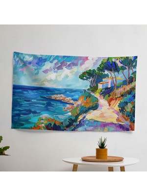 Deniz Manzarası  Duvar Örtüsü -  Pamuk Sırtlı, Ranforce Kumaş, Canlı Renkler - Yatak Odası,