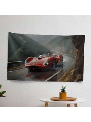 Zarif Ferrari Temalı Duvar Örtüsü -  Pamuk Sırt ve Polyester Ön - Canlı Renkler - Süblimasyon