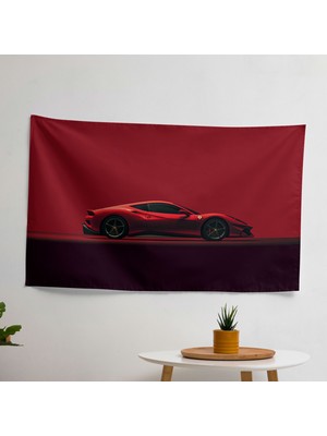 Minimalist Grafik Ferrari Duvar Sanatı Kumaş Duvar Örtüsü - Canlı Renkler, Hafif