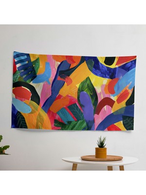 Matisse'den Esinlenen Soyut Desenler Duvar Örtüsü -  Pamuk Sırt, Polyester Ön, Canlı Renkler