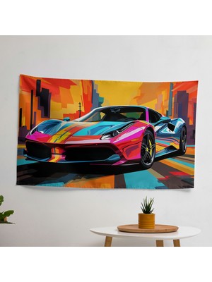 Ferrari Temalı Süblimasyon Baskı Duvar Örtüsü - Canlı Renkler,  Pamuk Sırt ve  Polyester