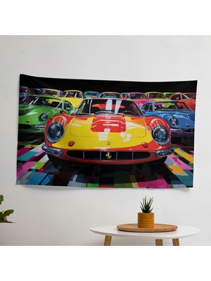 Ferrari Modelleri Duvar Dekorasyonu - Modern Süblimasyon Baskı Kumaş Duvar Örtüsü