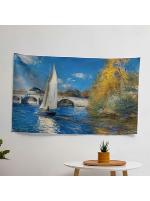 Empresyonist Duvar Örtüsü - Claude Monet'ten Argenteuil'deki Köprü - Canlı  Pamuk ve Polyester