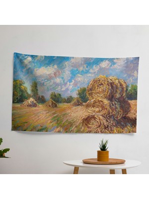 Empresyonist  Duvar Sanatı: Claude Monet'nin Tarladaki Saman Yığını Duvar Örtüsü -  Pamuk