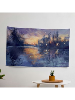 Empresyonizm Nehir Kanvas Baskı Duvar Örtüsü -  Pamuk Sırt, Polyester Ön - Canlı Renkler,