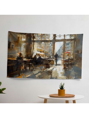 Paris Empresyonizm Kafe Dekoru Duvar Örtüsü -  Pamuk Sırt, Polyester Ön - Canlı Renkler,