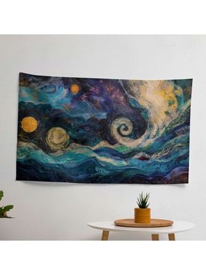 Yıldızlı Gece  Duvar Örtüsü - Yatak Odası, Oturma Odası Veya Yurt Dekoru Için Canlı Ranforce