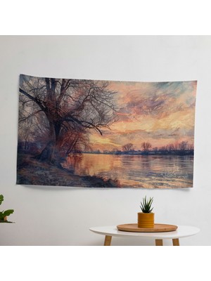 Empresyonizm Nehir Kıyısı Duvar Örtüsü -  Pamuk Sırt, Polyester Ön - Canlı Renkler, Hafif