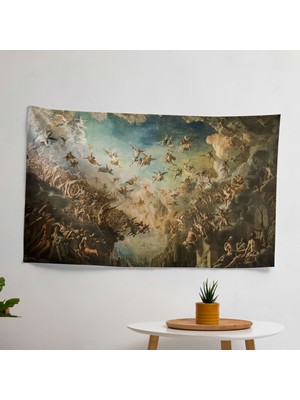 Michelangelo'dan Esinlenen Duvar Örtüsü - Canlı Renklerle  Pamuk ve Polyester Kumaş Sanatı