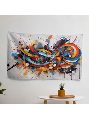 Soyut Grafiti Duvar Sanatı Kumaş Örtü - Canlı Renkler, Süblimasyon Baskı
