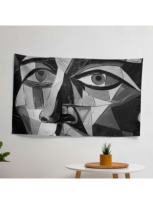 Kübizm Portreler Duvar Örtüsü -  Pamuk Sırt, Polyester Ön, Ranforce Kumaş - Canlı Renkler,