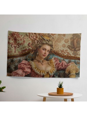 Rokoko Tarzı Asil Kadın Boyama Duvar Örtüsü -  Pamuk Sırt, Süblimasyon Baskı, Canlı Renkler
