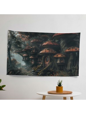 Sürrealizm Dev Mantarlar Duvar Örtüsü |  Pamuk Sırt, Polyester Ön | Canlı Renkler, Hafif