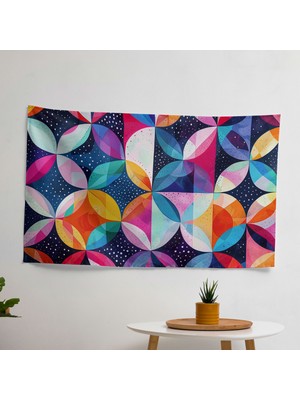 Geometrik Noktacılık Duvar Örtüsü -  Pamuk Sırt, Polyester Ön - Canlı Renkler, Hafif Kumaş