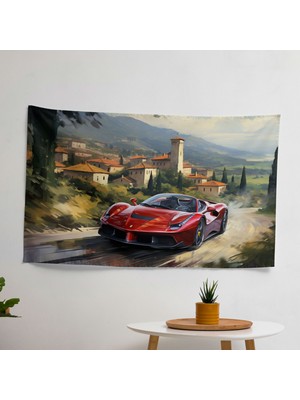 Scenic Motion Ferrari Baskılı Duvar Örtüsü - Canlı Renkler, Yatak Odası, Oturma Odası ve Yurt