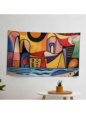 Pablo Picasso'dan Esinlenen Duvar Örtüsü -  Pamuk Sırt, Polyester Ön - Canlı Renkler -