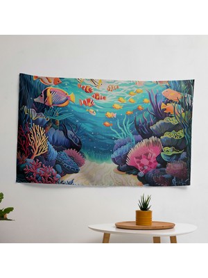 Modern Sanat Noktacılık Duvar Örtü - Canlı Mercan Resifleri Sualtı Harikalar Diyarı Dekoratif