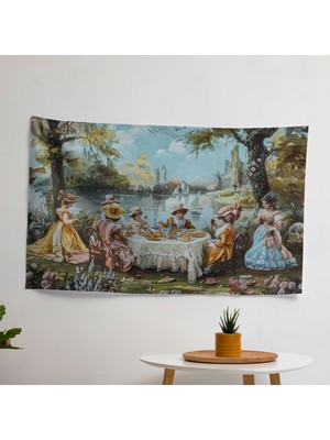 Rokoko Tarzı Resim Duvar Örtüsü -  Pamuk Sırt, Polyester Ön - Canlı Renkler, Hafif - Yatak