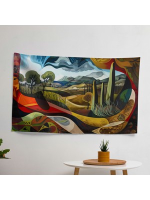 Soyut Manzara ve Gerçeküstücülük Duvar Örtüsü -  Pamuk Arka, Polyester Ön | Canlı Renkler