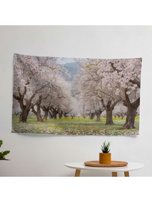 Vincent Van Gogh Badem Ağaçları  Duvar Örtüsü -  Pamuk Arka, Polyester Ön - Canlı Renkler,