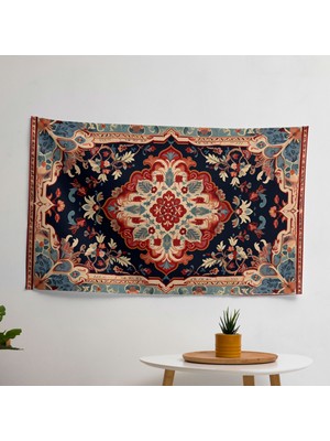 Türk Halı  Antik Motifli Duvar Örtüsü -  Pamuk Arka ve Polyester Ön - Canlı Renkler -