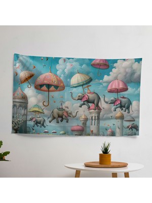 Gerçeküstü Uçan Filler Karnaval Duvar Örtüsü - Yatak Odası, Oturma Odası Veya Yurt Için Canlı