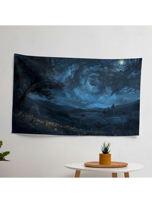 Yıldızlı Gece Duvar Sanatı Örtü -  Pamuk Sırt, Polyester Ön - Canlı Süblimasyon Baskı