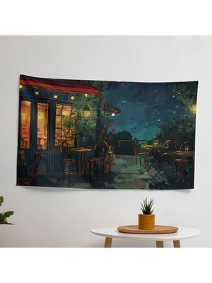 Vincent Van Gogh Cafe Teras Duvar Sanatı Baskılı Kumaş Duvar Örtüsü