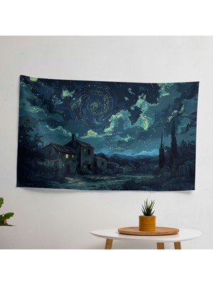 Büyüleyici Yıldızlı Gece Kumaş Duvar Örtüsü - Canlı Renkler - Yatak Odası, Oturma Odası, Yurt