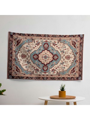 Türk Halı Desenli  Duvar Örtüsü - %100 Pamuk Sırtlı, Canlı Renkler