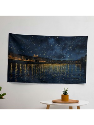 Rhone Duvar Örtüsü Üzerinde Yıldızlı Gece - Modern Sanat ,  Pamuk ve Polyester Kumaş,