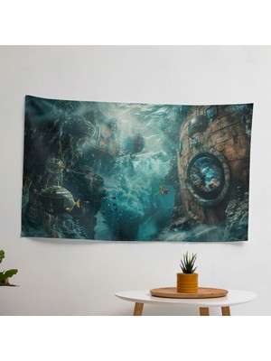 Gerçeküstü Sualtı Rüyaları Duvar Örtüsü - %100 Pamuk Sırt, Polyester Ön, Ranforce Kumaş, Canlı