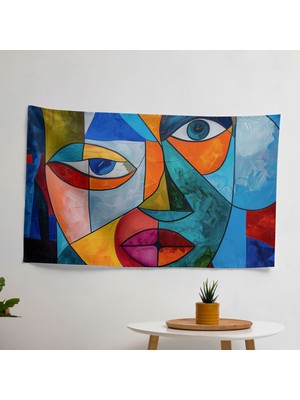 Soyut Yüz Picasso Duvar Örtüsü - Yatak Odası, Oturma Odası, Yurt Için Canlı Ranforce Kumaş