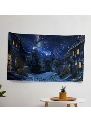 Yıldızlı Gece Gökyüzü  Duvar Örtüsü -  Pamuk Sırtlı, Süblimasyon Baskı - Yatak Odası,