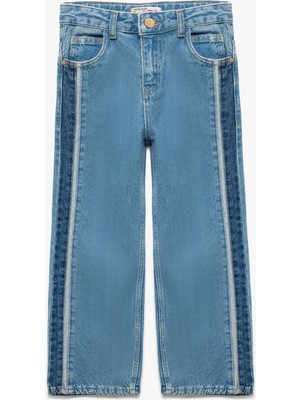 Koton Pamuklu Renk Bloklu Geniş Paça Denim Pantolon