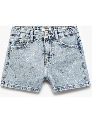 Koton Taş Detaylı Cepli Pamuklu Denim Şort