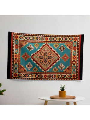 Türk Halı Desenli Duvar Örtüsü -  Pamuk Sırt, Polyester Ön  - Canlı Süblimasyon Baskı