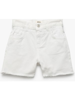 Koton Kız Çocuk Düğme ve Cep Detaylı Desensiz Basic Denim Şort Yüksek Bel Rahat Kesim